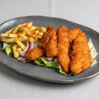 Crispy chicken fingers and fries