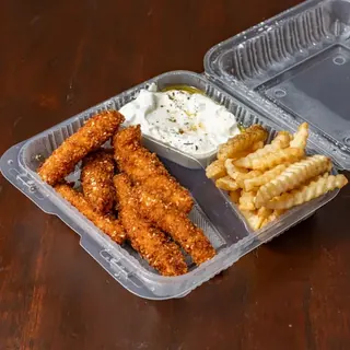 Crispy chicken fingers with fries