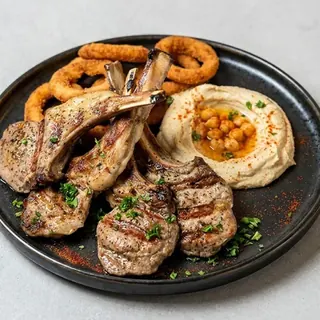 Grilled lamb ribs with hummus