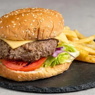 Las Vegas single patty burger with fries