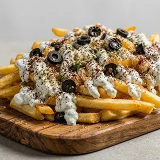 Zaytona fries with tzatziki, feta, olives and za'atar