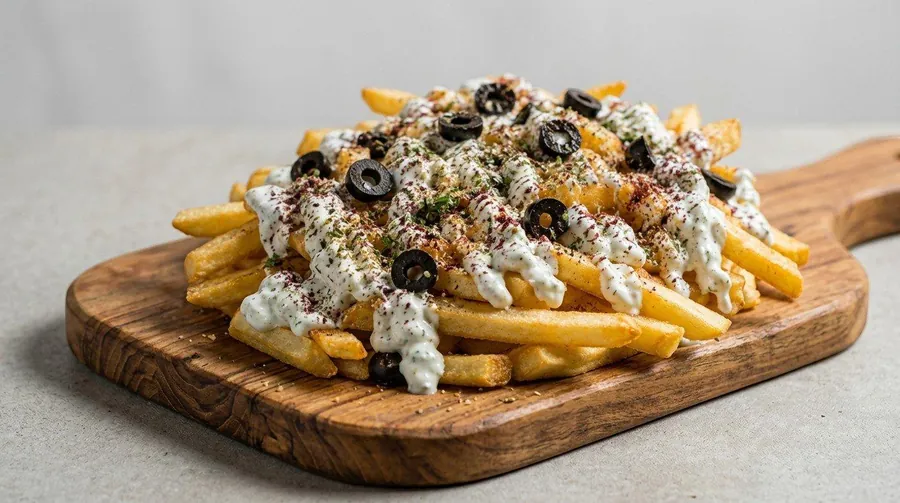 Zaytona fries with tzatziki, feta, olives and za'atar