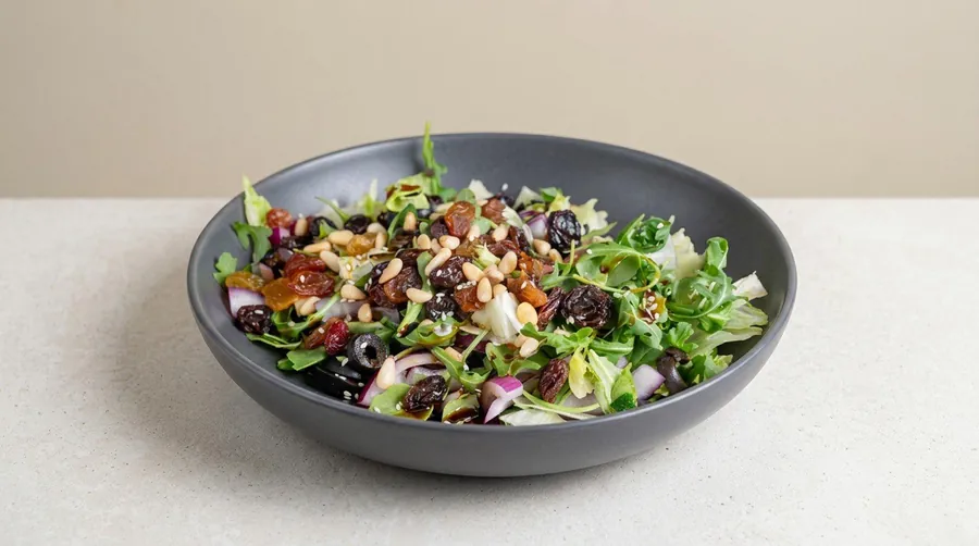 Zaytona salad with olives, nuts and pomegranate molasses