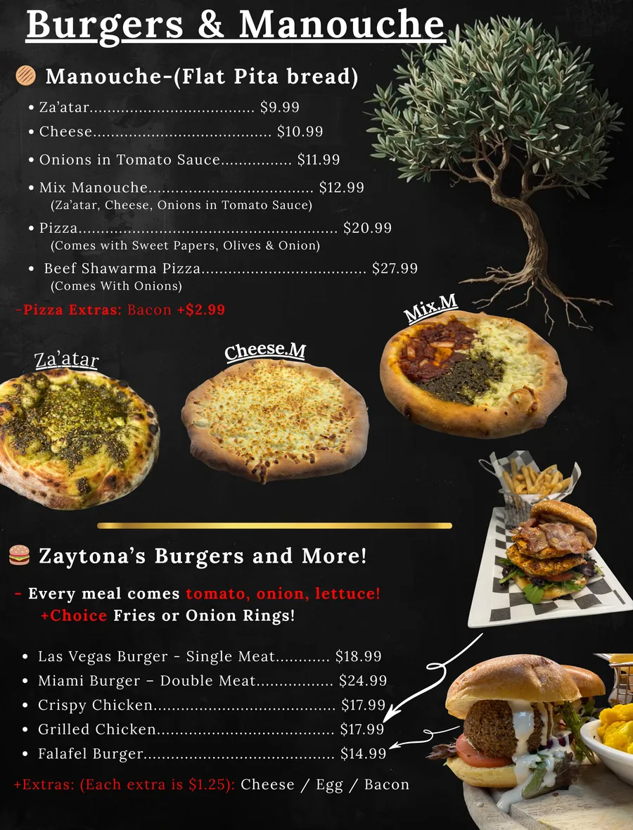 Burgers and manouche at Zaytona Grill Miami