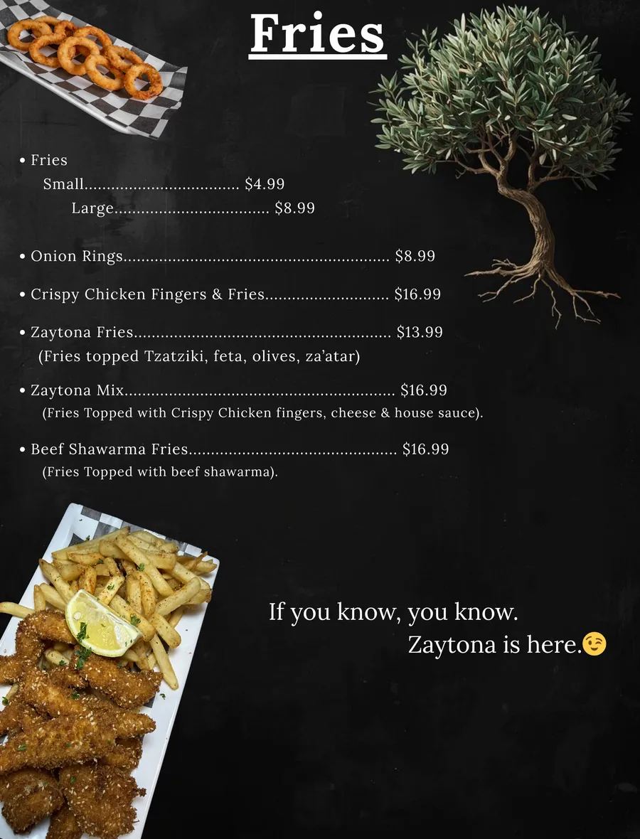 Fries and sides at Zaytona Grill